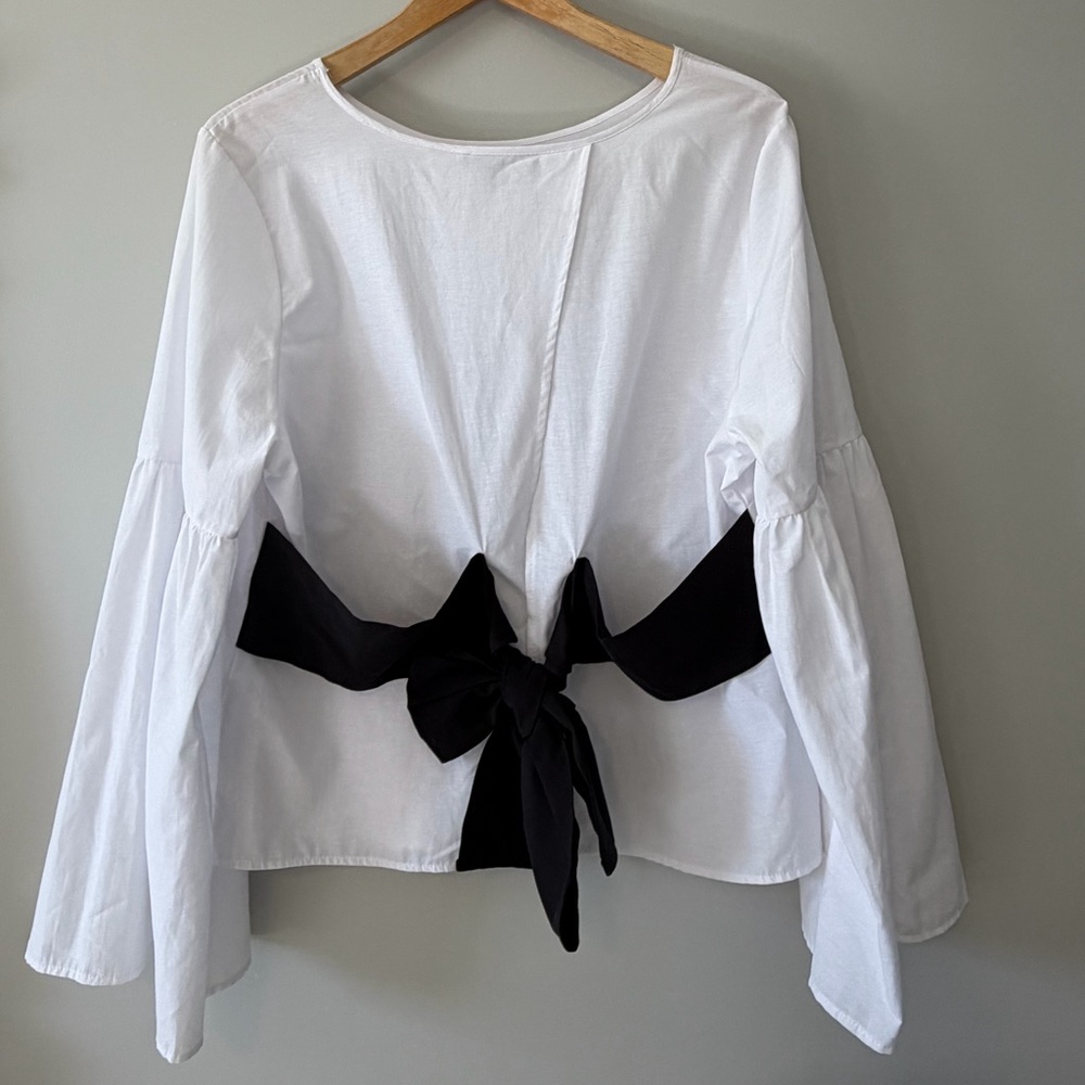 Atmosphere White Blouse with Black Bow Tie Back